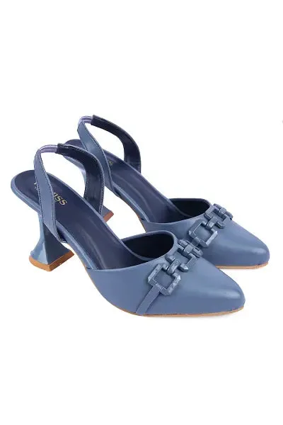 Stylish Blue PU Sandals Heels For Women