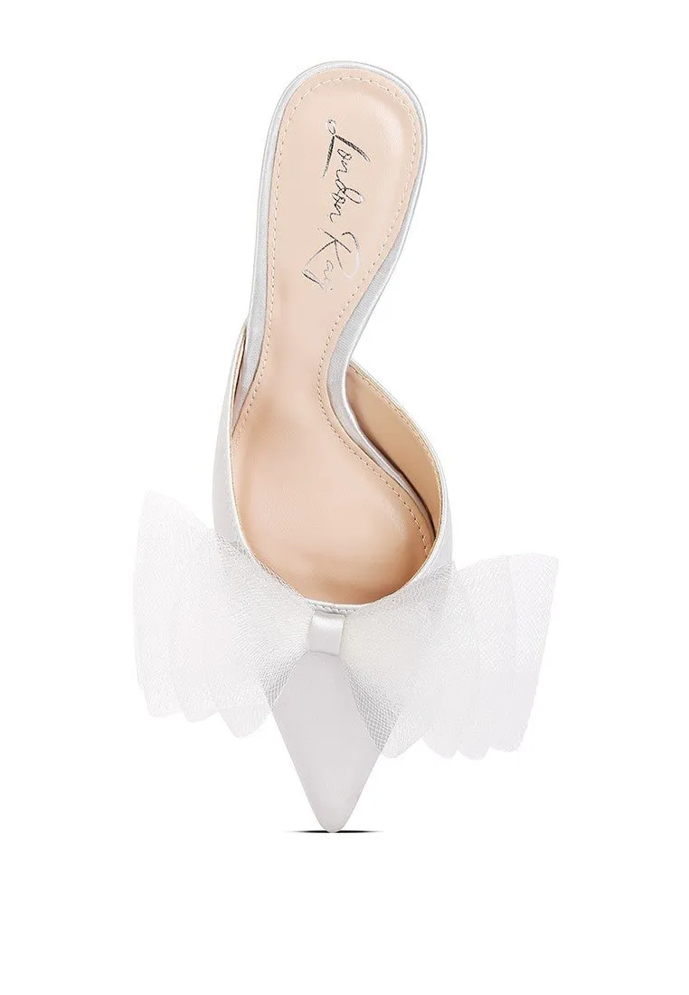 Stylish Pointed Toe Bow Kitten Heel Mules