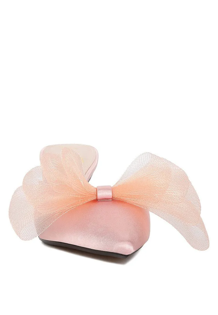 Stylish Pointed Toe Bow Kitten Heel Mules