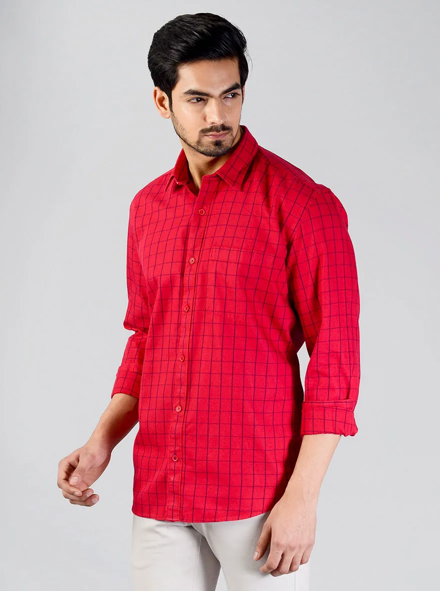 Tango Red Checked Smart Fit Casual Shirt | Greenfibre