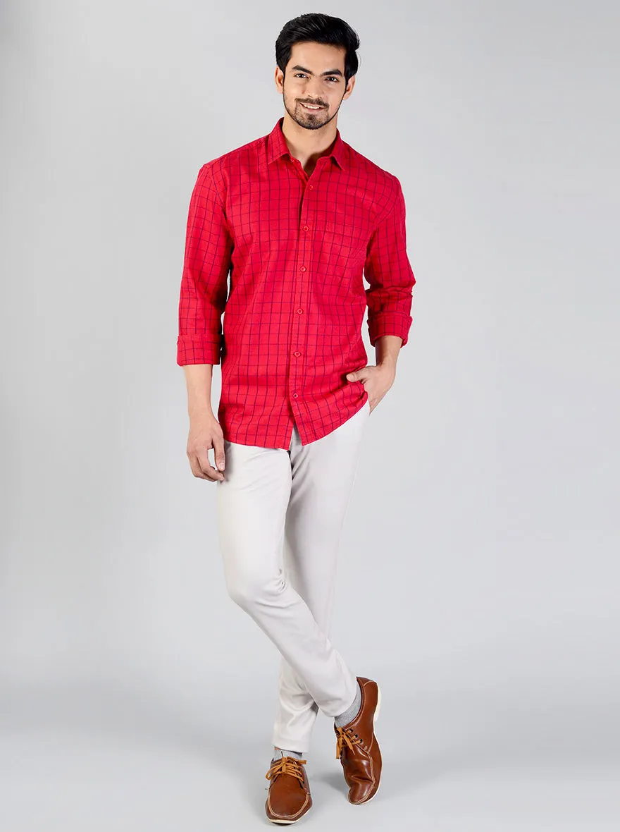 Tango Red Checked Smart Fit Casual Shirt | Greenfibre