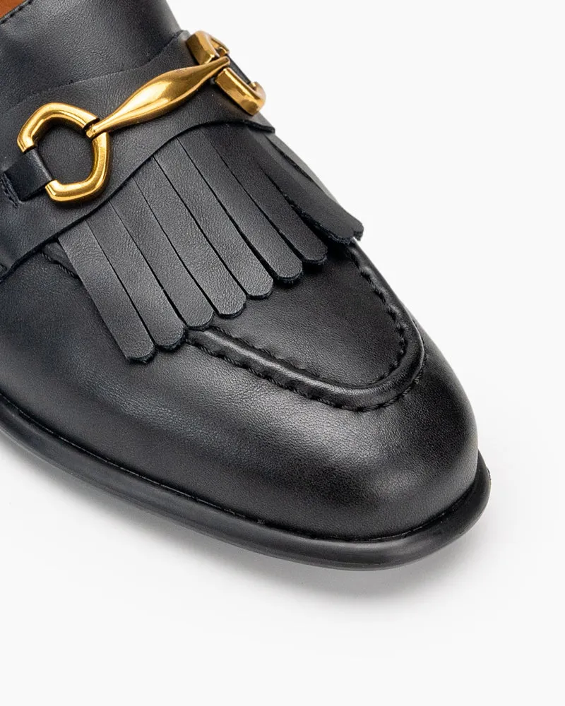 Tassel Chain Genuine Leather Slip on Loafers