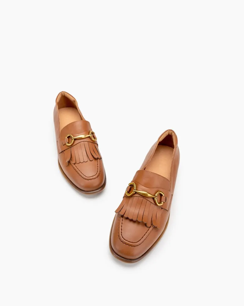 Tassel Chain Genuine Leather Slip on Loafers