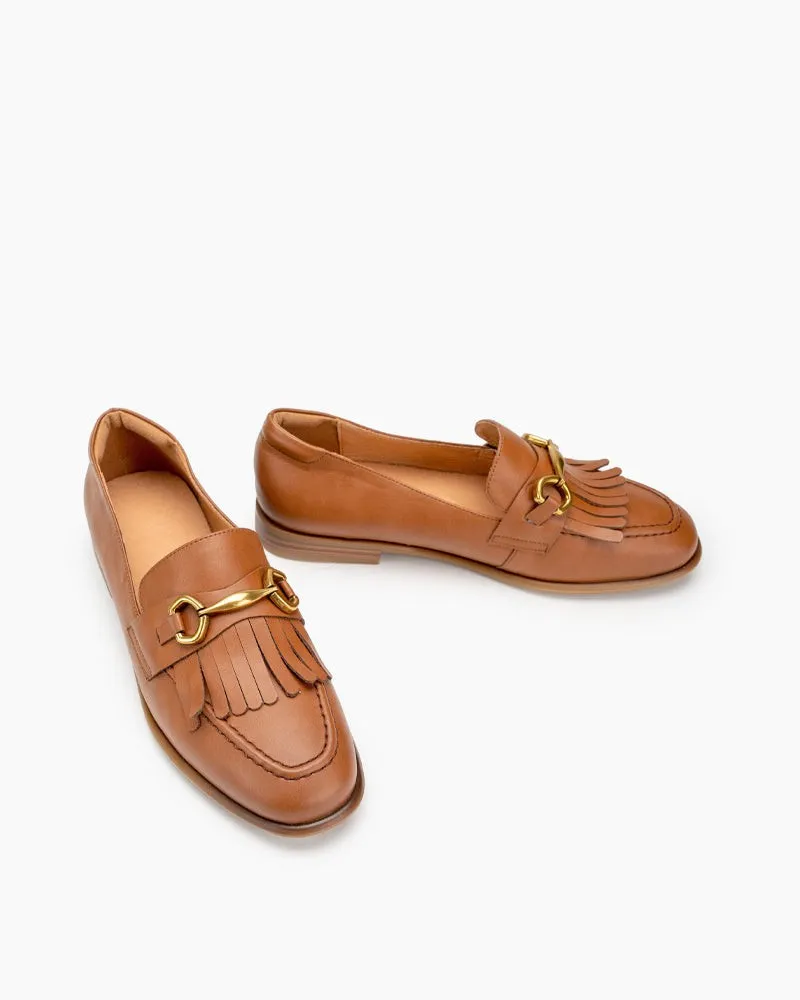 Tassel Chain Genuine Leather Slip on Loafers