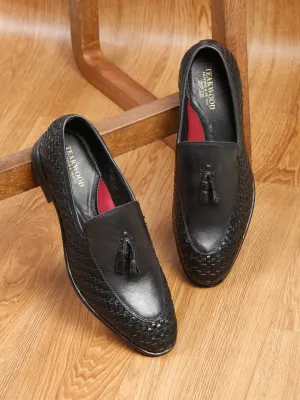 Teakwood Leather Men Black Basket Weave loafers