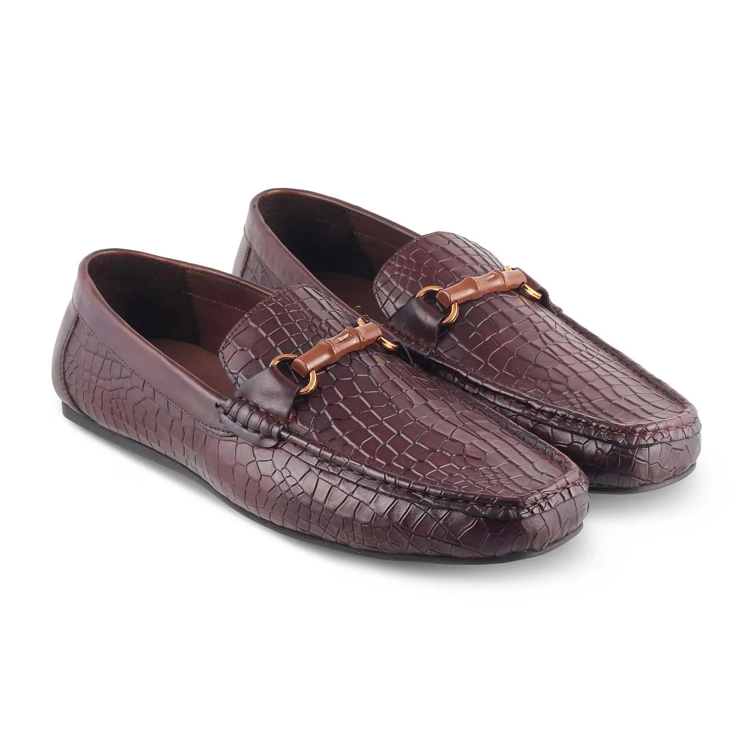 The Croter Brown Men's Textured Leather Loafers Tresmode