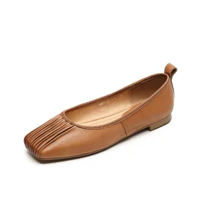 TinaCus Women's Handmade Genuine Leather Square Toe Slip On Flats Shoes