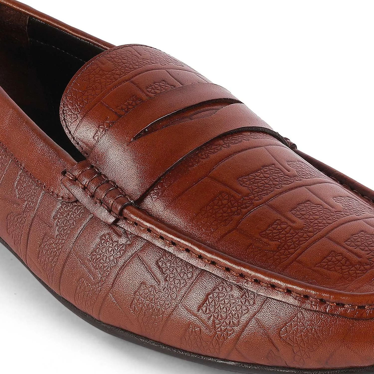 Tresmode Miland Tan Men's Leather Penny Driving Loafers