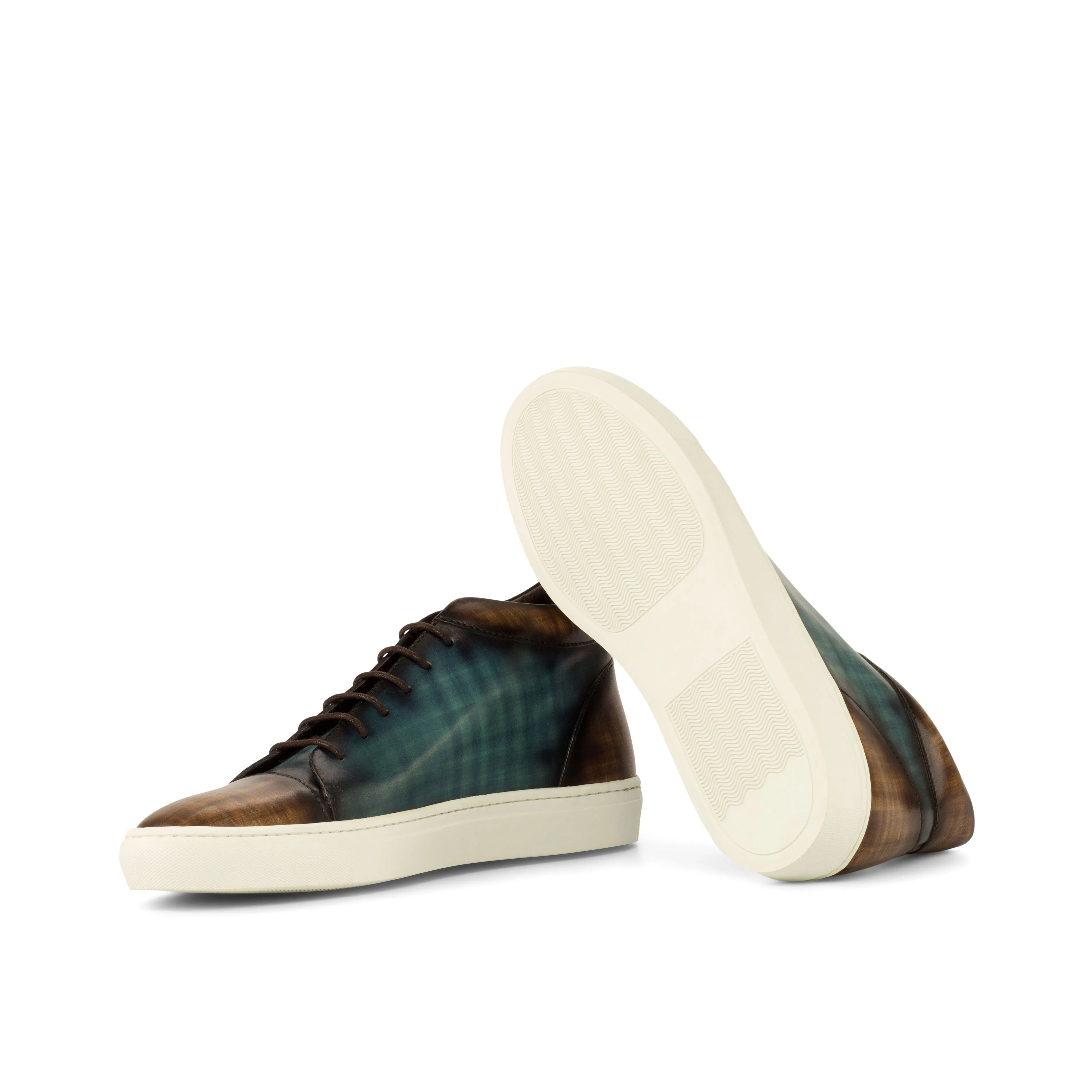 Turquoise & Brown Papiro Patina High-Top Sneakers