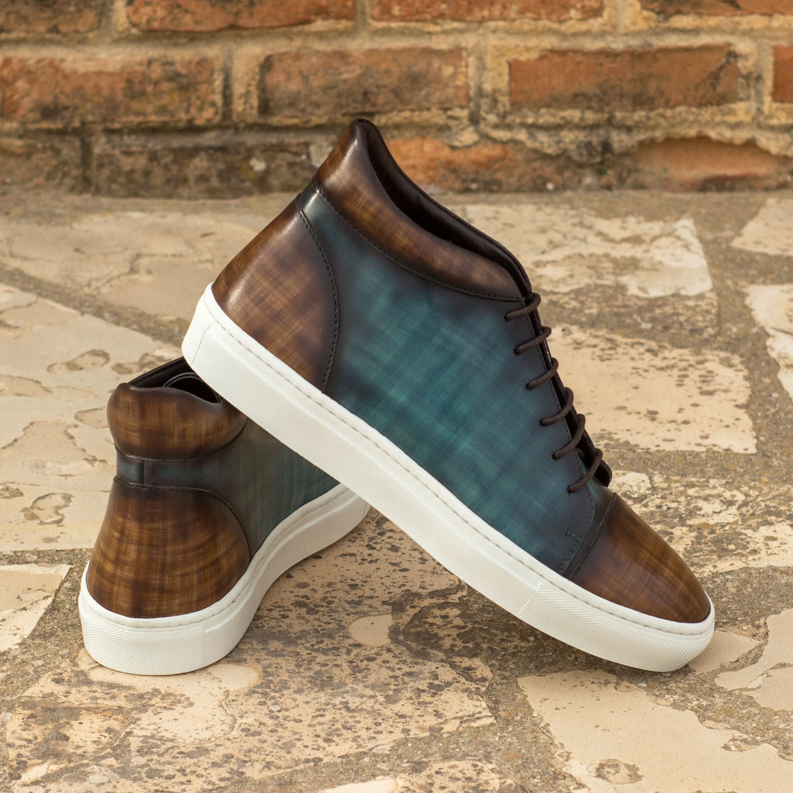 Turquoise & Brown Papiro Patina High-Top Sneakers