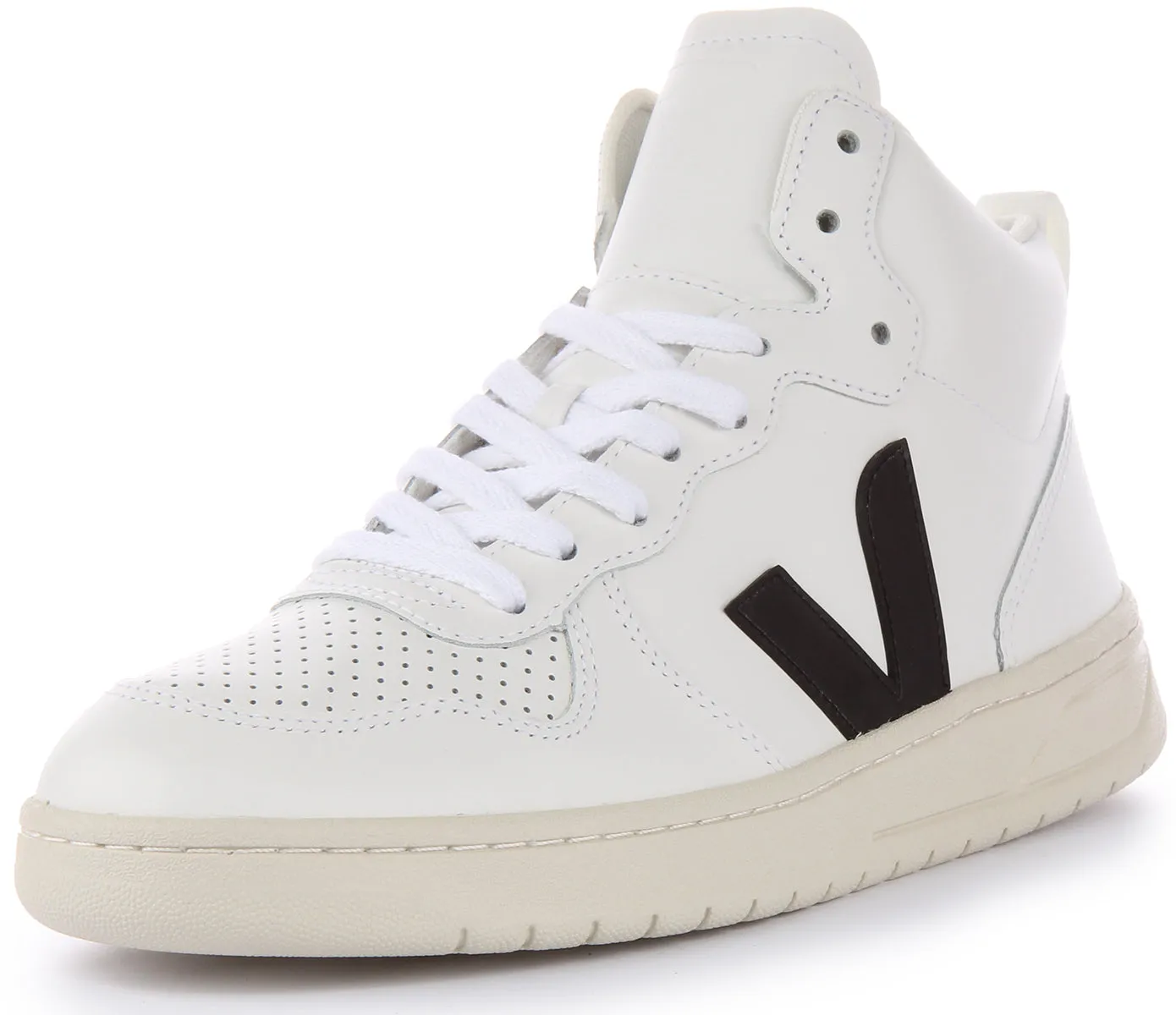 Veja V-15 Leather In White Black For Men