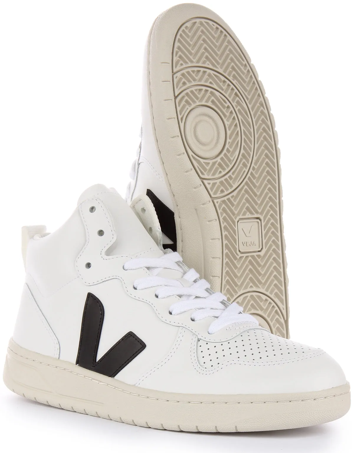 Veja V-15 Leather In White Black For Men