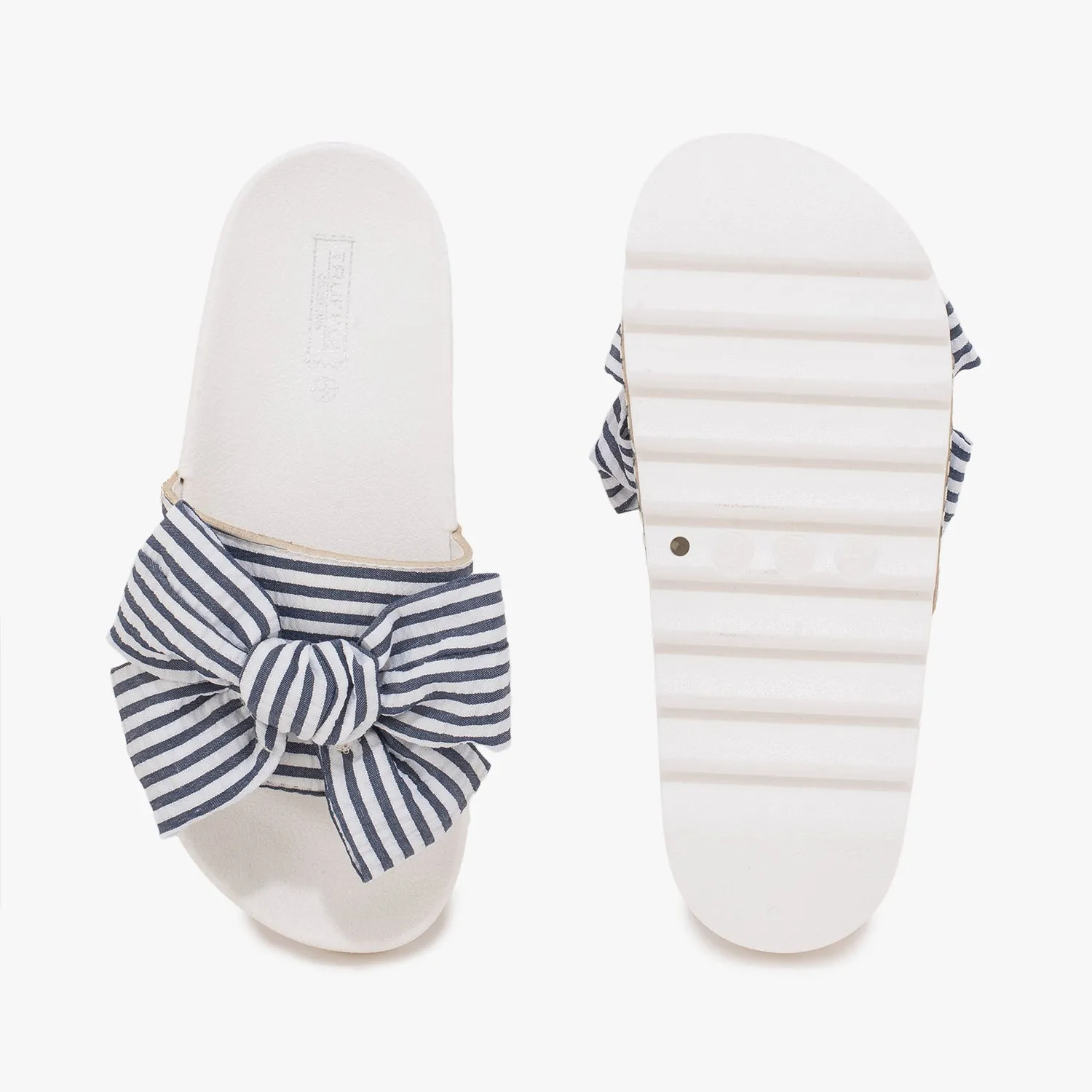 White Gingham Chunky Flat Mule