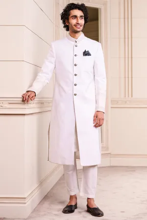 White Linen Swarovski Sherwani