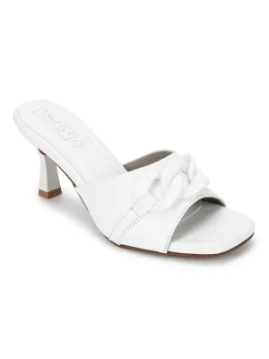 White PU Chain Pattern Stiletto Mules (TC-SLC-R522-WHT)