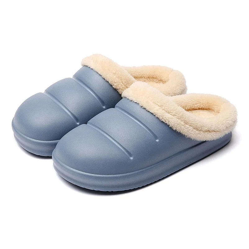 Winter Women Fur Slippers Waterproof Warm Plush Household Slides Indoor Home Thick Sole Footwear Non-Slip