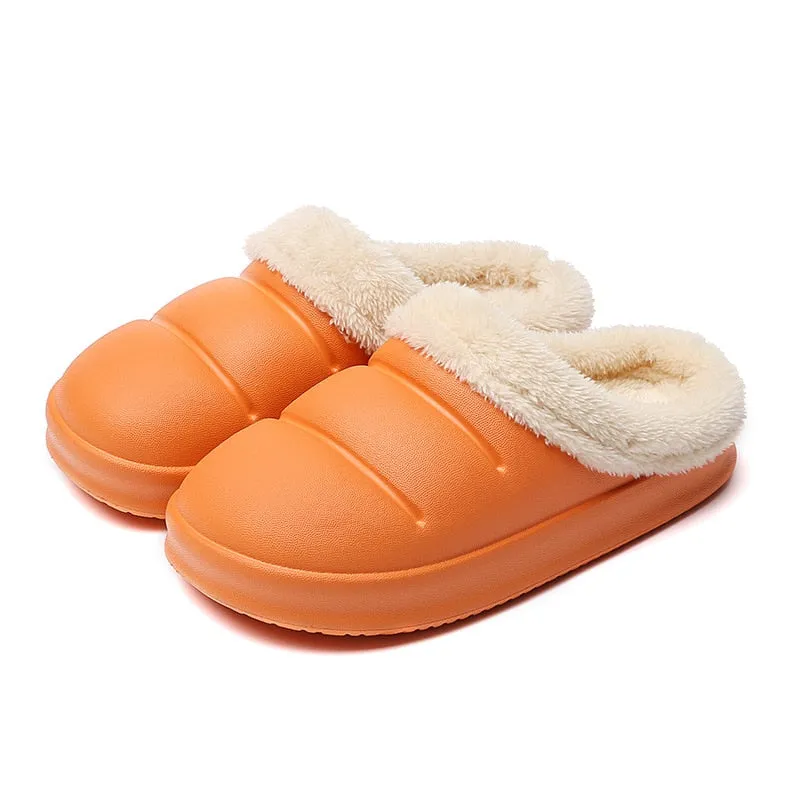 Winter Women Fur Slippers Waterproof Warm Plush Household Slides Indoor Home Thick Sole Footwear Non-Slip