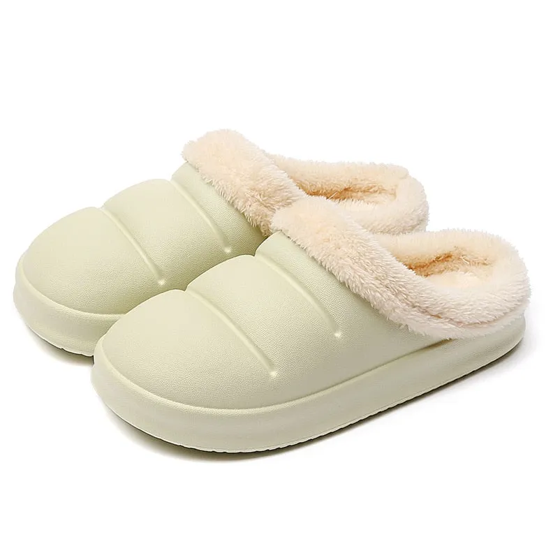 Winter Women Fur Slippers Waterproof Warm Plush Household Slides Indoor Home Thick Sole Footwear Non-Slip