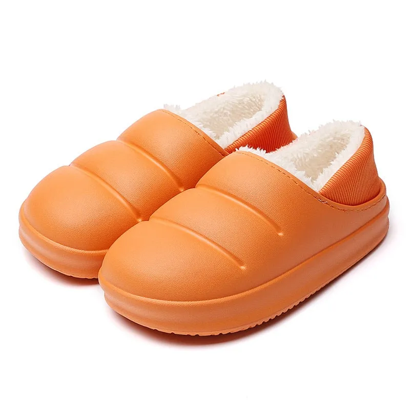 Winter Women Fur Slippers Waterproof Warm Plush Household Slides Indoor Home Thick Sole Footwear Non-Slip