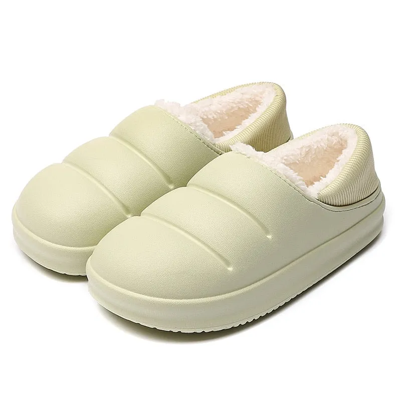 Winter Women Fur Slippers Waterproof Warm Plush Household Slides Indoor Home Thick Sole Footwear Non-Slip