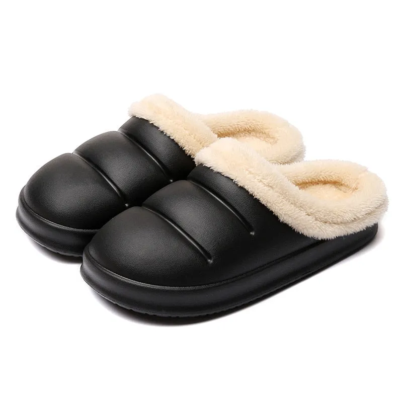 Winter Women Fur Slippers Waterproof Warm Plush Household Slides Indoor Home Thick Sole Footwear Non-Slip