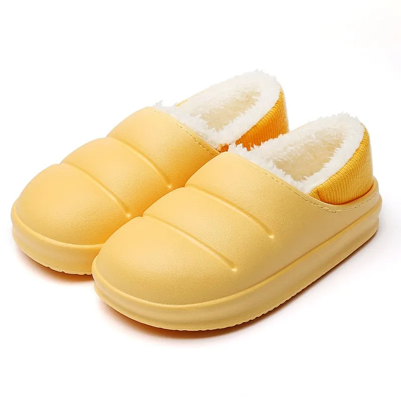 Winter Women Fur Slippers Waterproof Warm Plush Household Slides Indoor Home Thick Sole Footwear Non-Slip