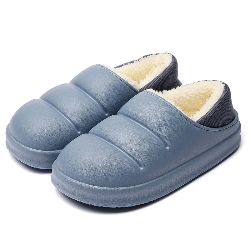 Winter Women Fur Slippers Waterproof Warm Plush Household Slides Indoor Home Thick Sole Footwear Non-Slip