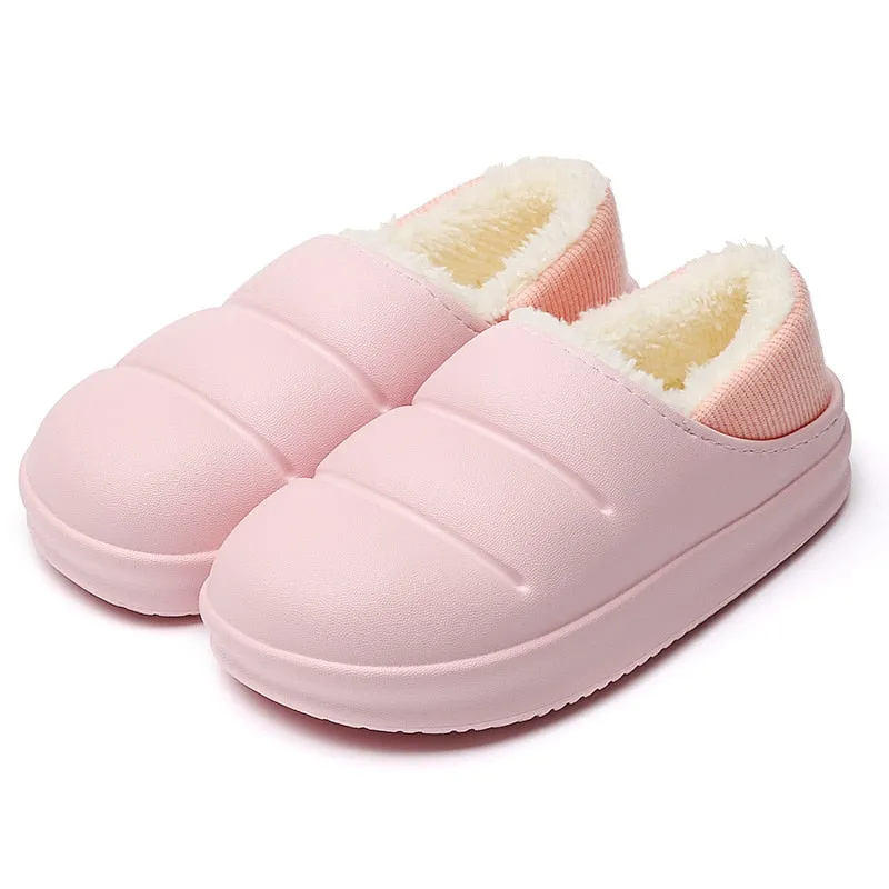 Winter Women Fur Slippers Waterproof Warm Plush Household Slides Indoor Home Thick Sole Footwear Non-Slip