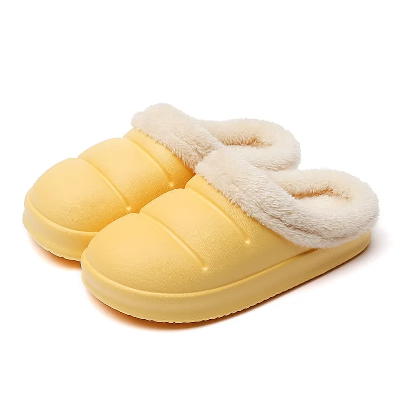 Winter Women Fur Slippers Waterproof Warm Plush Household Slides Indoor Home Thick Sole Footwear Non-Slip