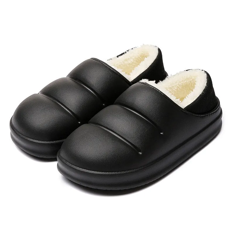 Winter Women Fur Slippers Waterproof Warm Plush Household Slides Indoor Home Thick Sole Footwear Non-Slip