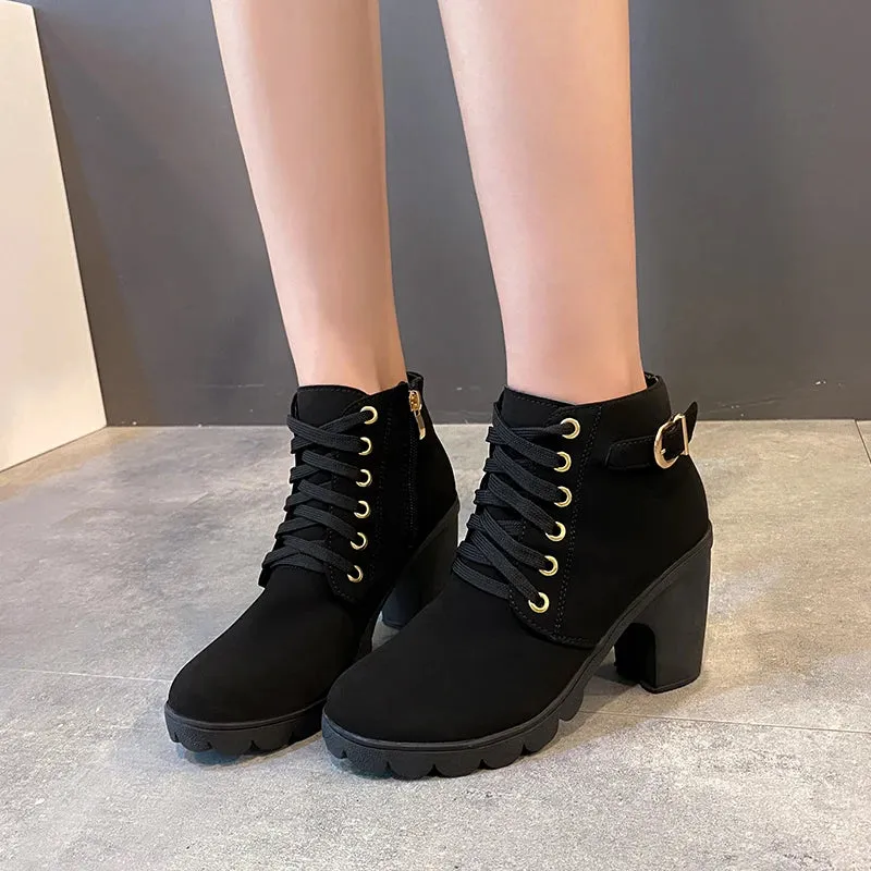 Winter Women Lace-up  High Heels Boots