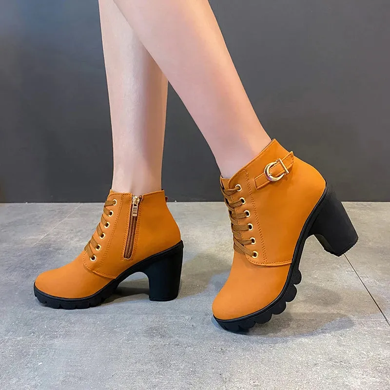 Winter Women Lace-up  High Heels Boots