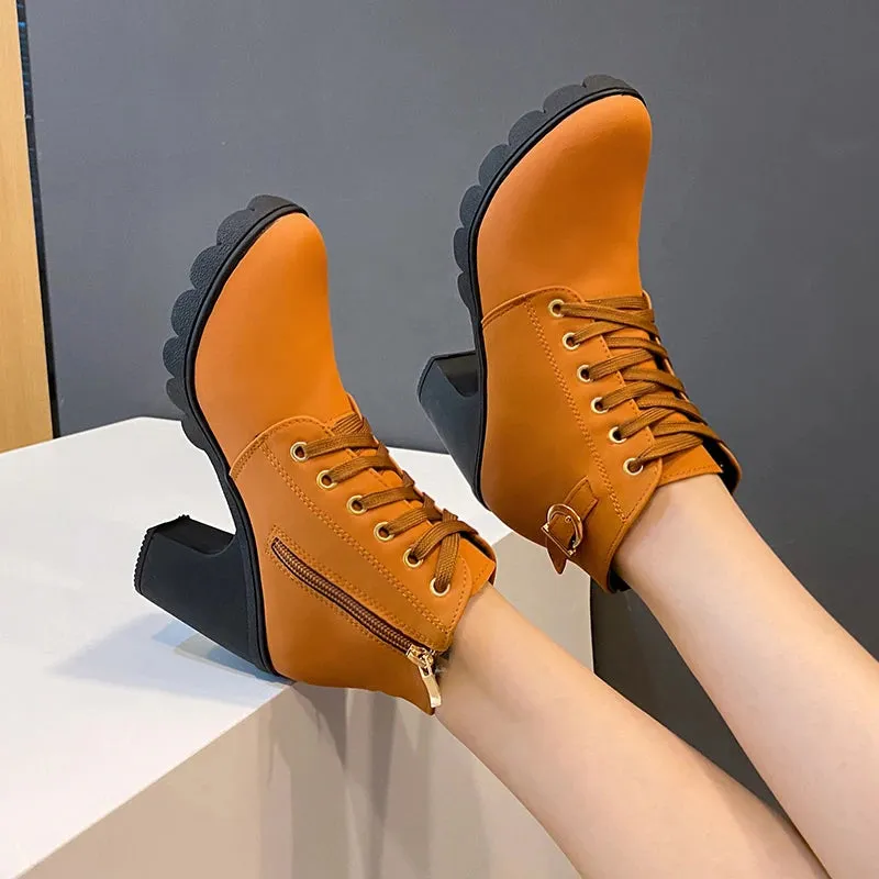 Winter Women Lace-up  High Heels Boots