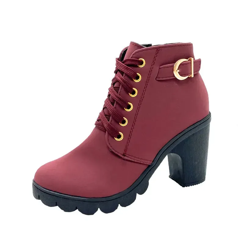 Winter Women Lace-up  High Heels Boots