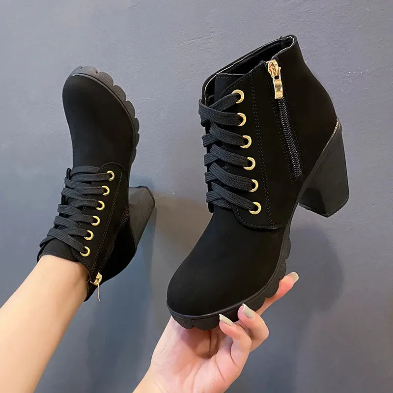 Winter Women Lace-up  High Heels Boots