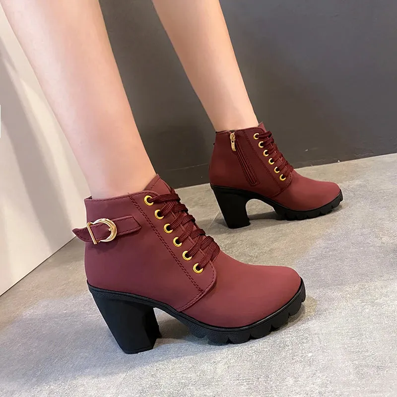 Winter Women Lace-up  High Heels Boots