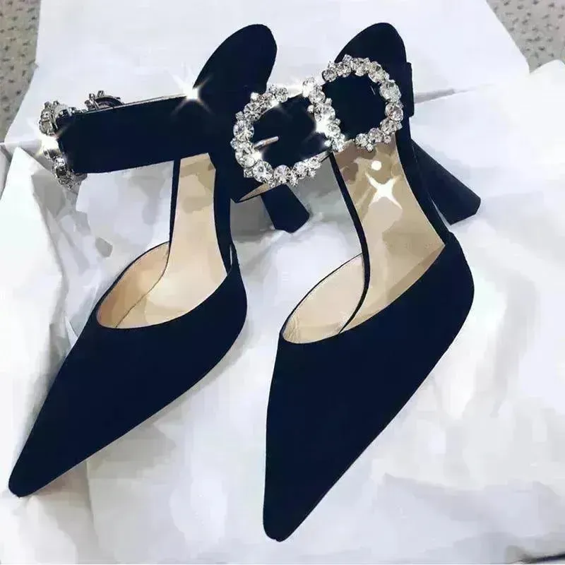 Women Baotou Rhinestone Pointed High Heel Shoe