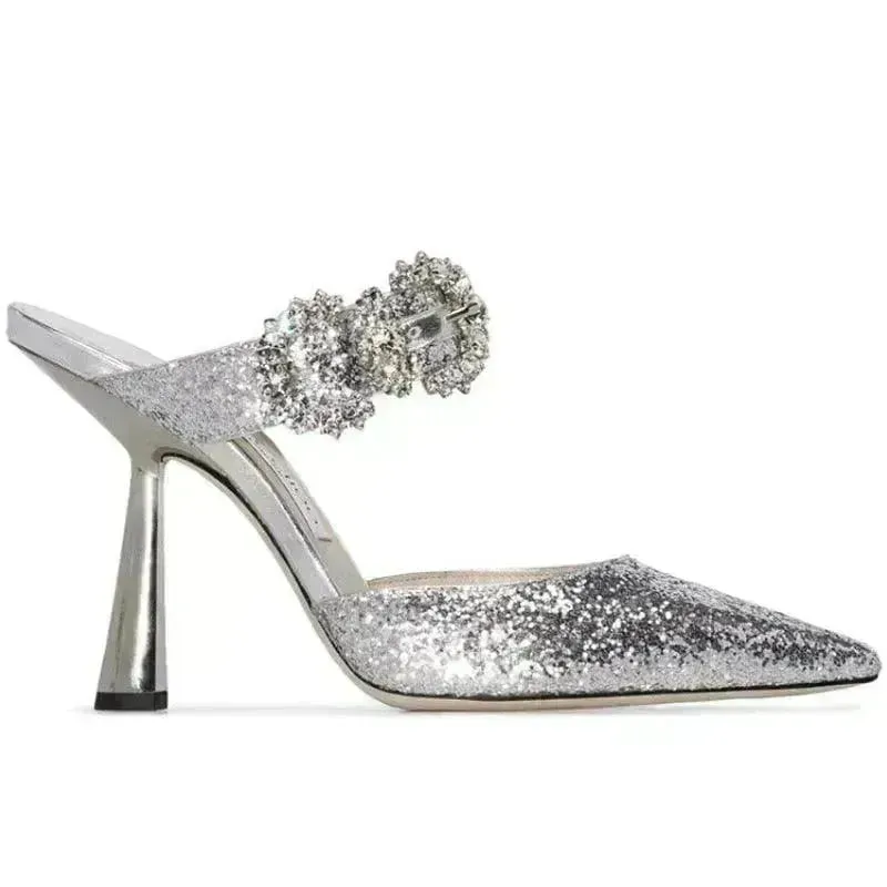 Women Baotou Rhinestone Pointed High Heel Shoe