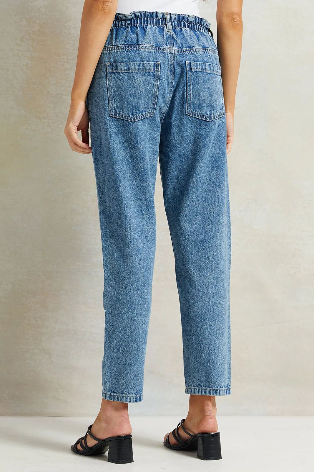 Women Blue Paper Bag Jeans