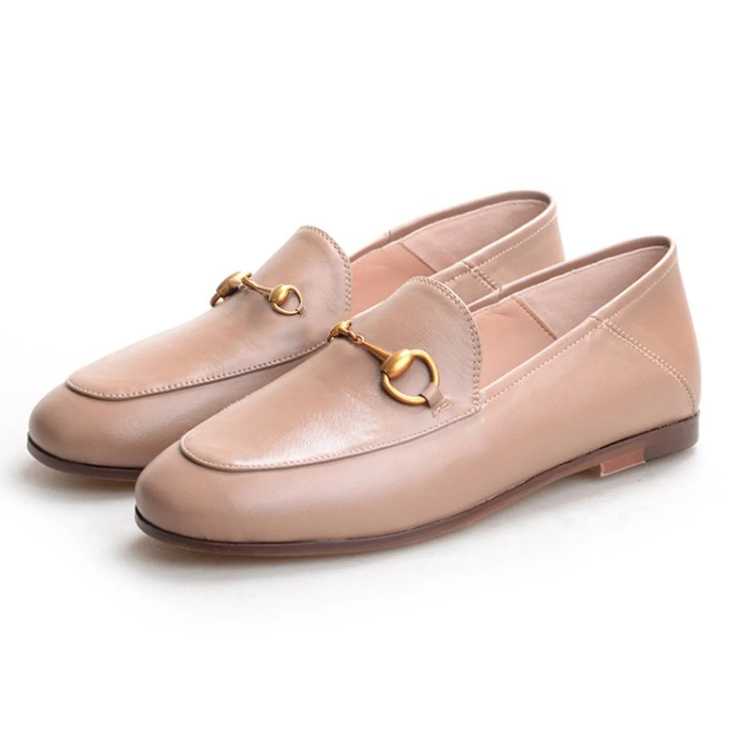 Women Classic Metal Buckle Leather Loafers Flat Shoes