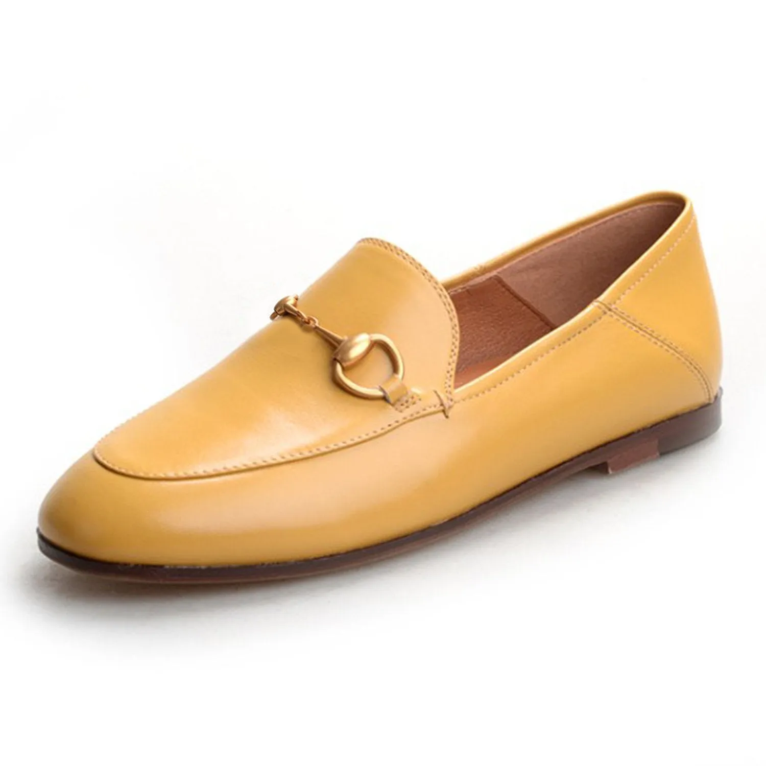 Women Classic Metal Buckle Leather Loafers Flat Shoes