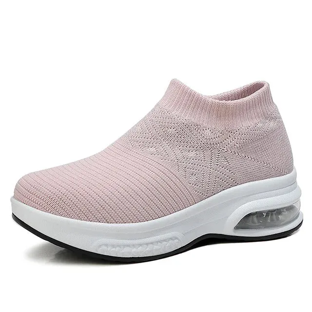 Women Elastic Socks Shoes | Lightweight Geometric Sneaker Pumps | Slip-On Wedges for Spring