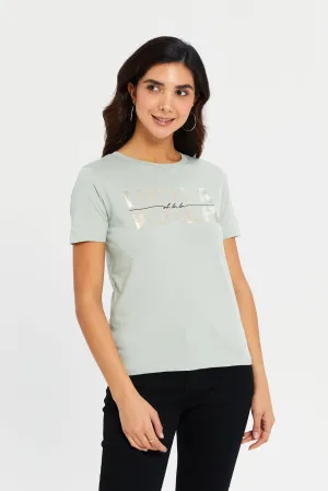 Women Mint Voila Embellished T-Shirt