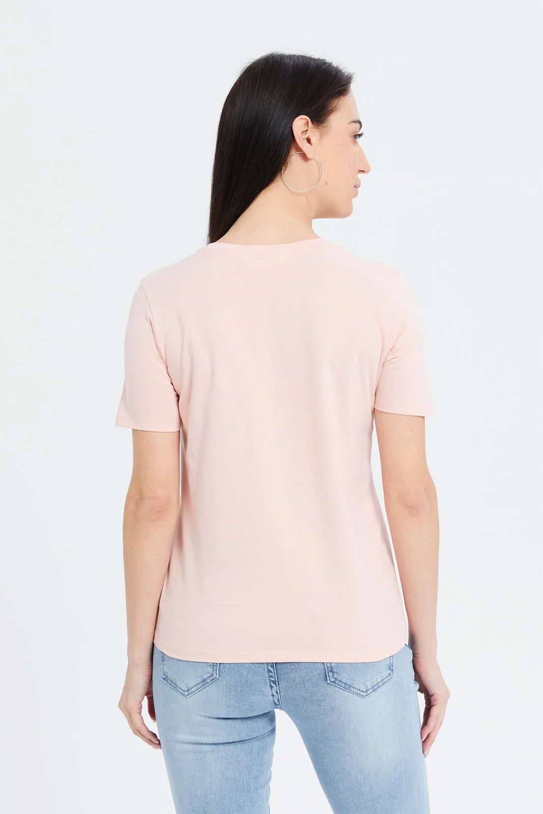 Women Pink Floral Embellished T-Shirt