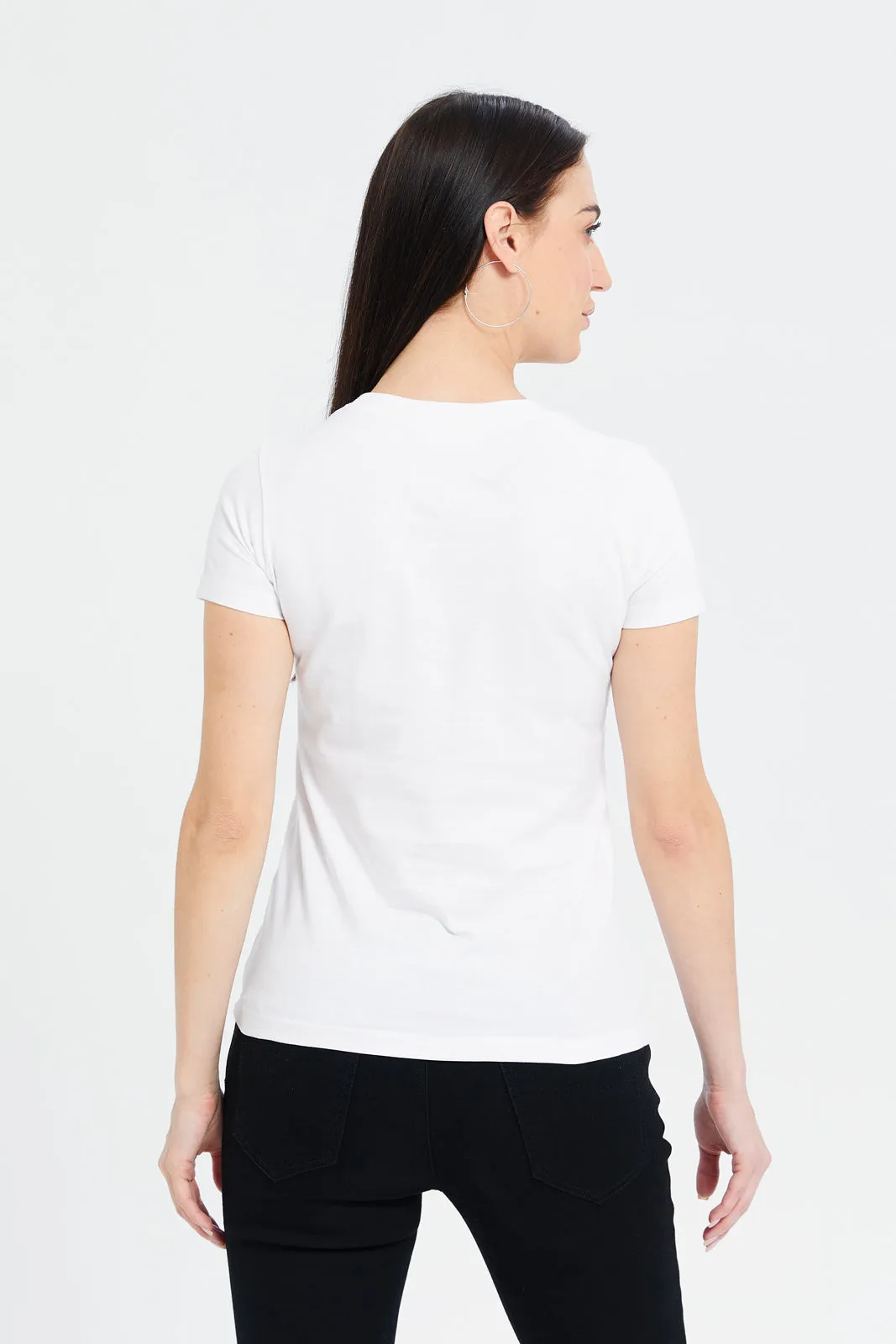 Women White Ciao Bella Embellished T-Shirt