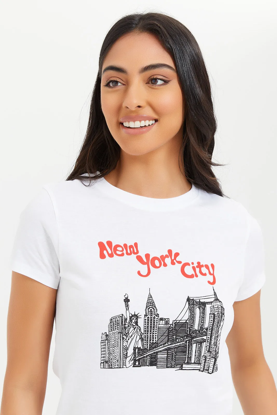 Women White NYC Printed T-Shirt