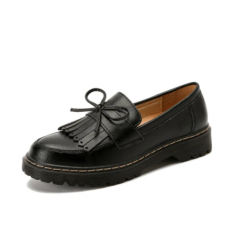 Womens British Style Retro Loafers With Bow Tassel