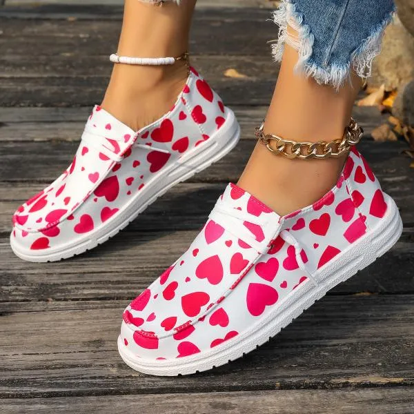 Women's Casual Multicolor Heart Flat Canvas Shoes 32246493S