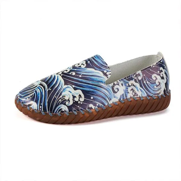 Women's Casual Wave Print Soft-Soled Flat Shoes 39228758S