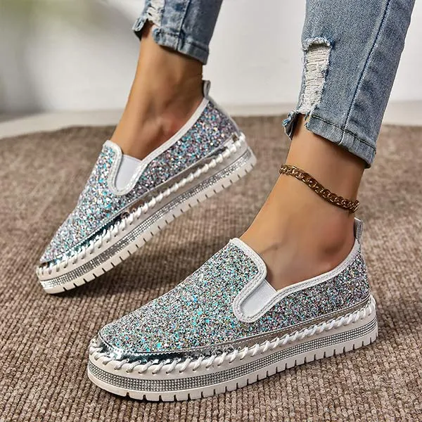 Women's Comfortable Casual Glitter Loafers 54410301C